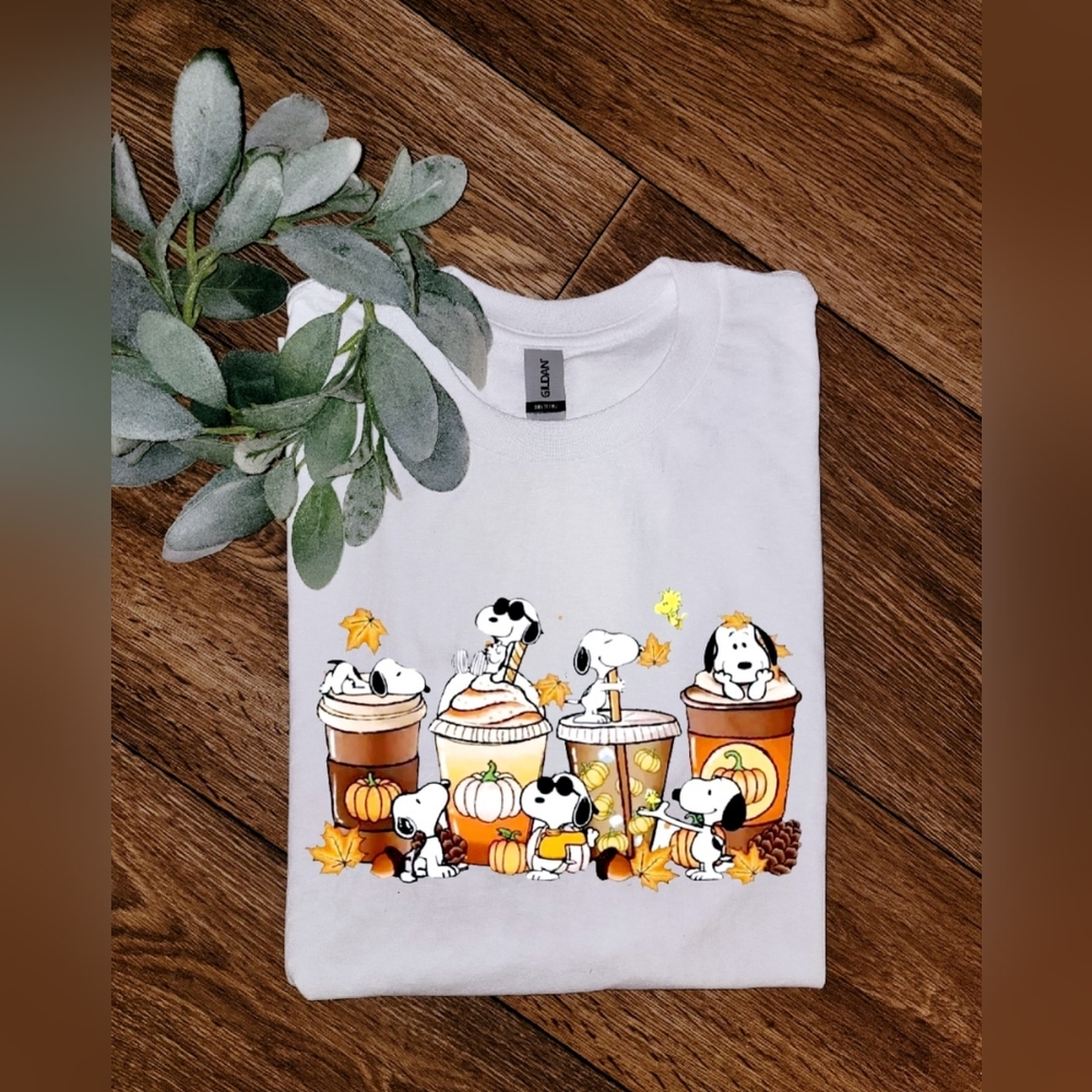Cute snoopy fall coffee momlife trending fall tee